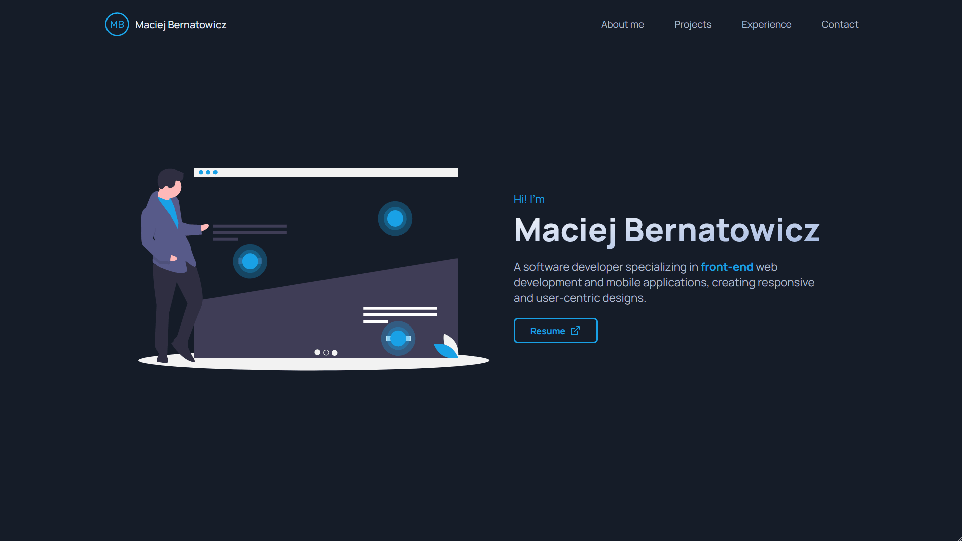 Screenshot of the main page of my portfolio